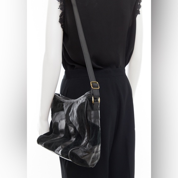 90’s black suede and patchwork bag / crossbody / shoulder - Picture 5 of 7
